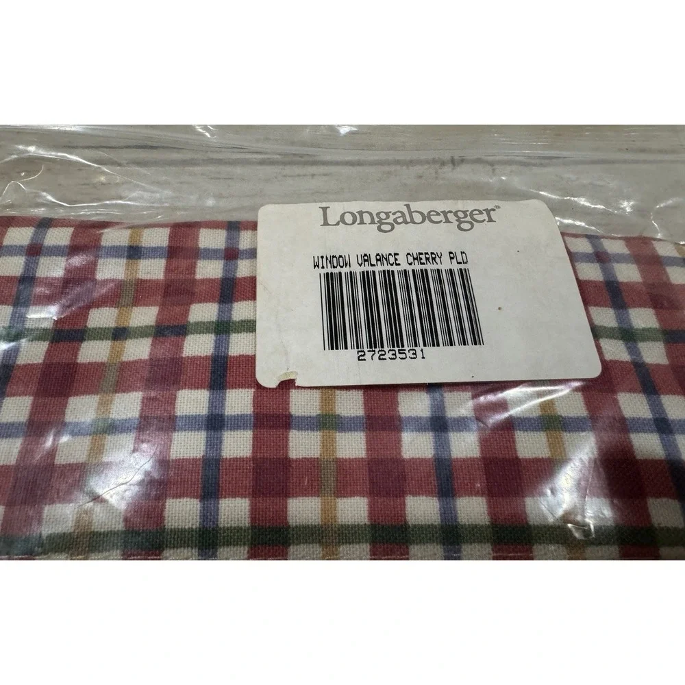 New Longaberger Cherry Plaid Window Valance Red Blue Green Yellow TubG